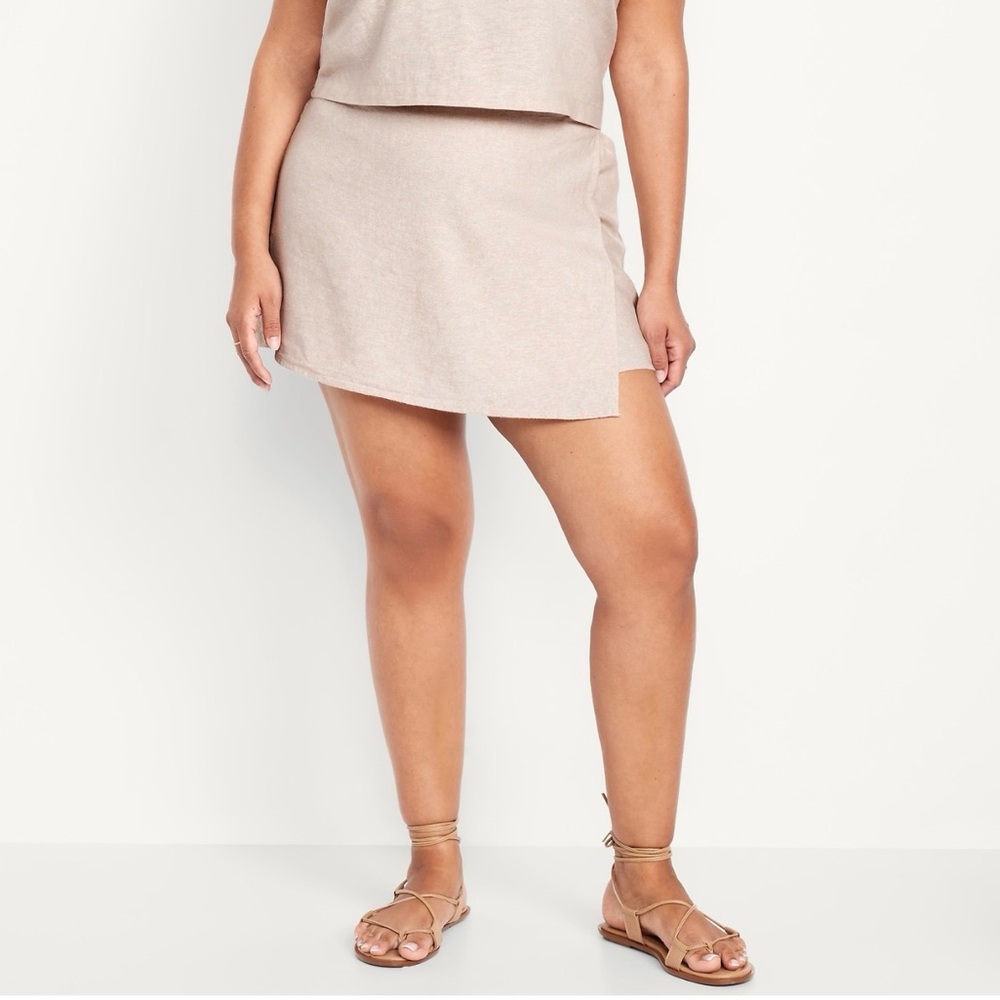 Old Navy Linen Skort High-Waisted Faux-Wrap 3XL Asymmetric Hem